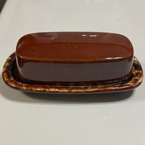 Vintage McCoy Kathy Kale Brown Drip Glaze Ceramic Butter Dish